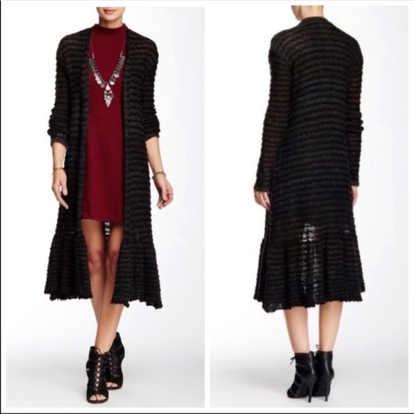 Free People Sweaters - Free People Balsam Smile Like You Mean It Stripe Knit Cardigan Duster Grey/Black